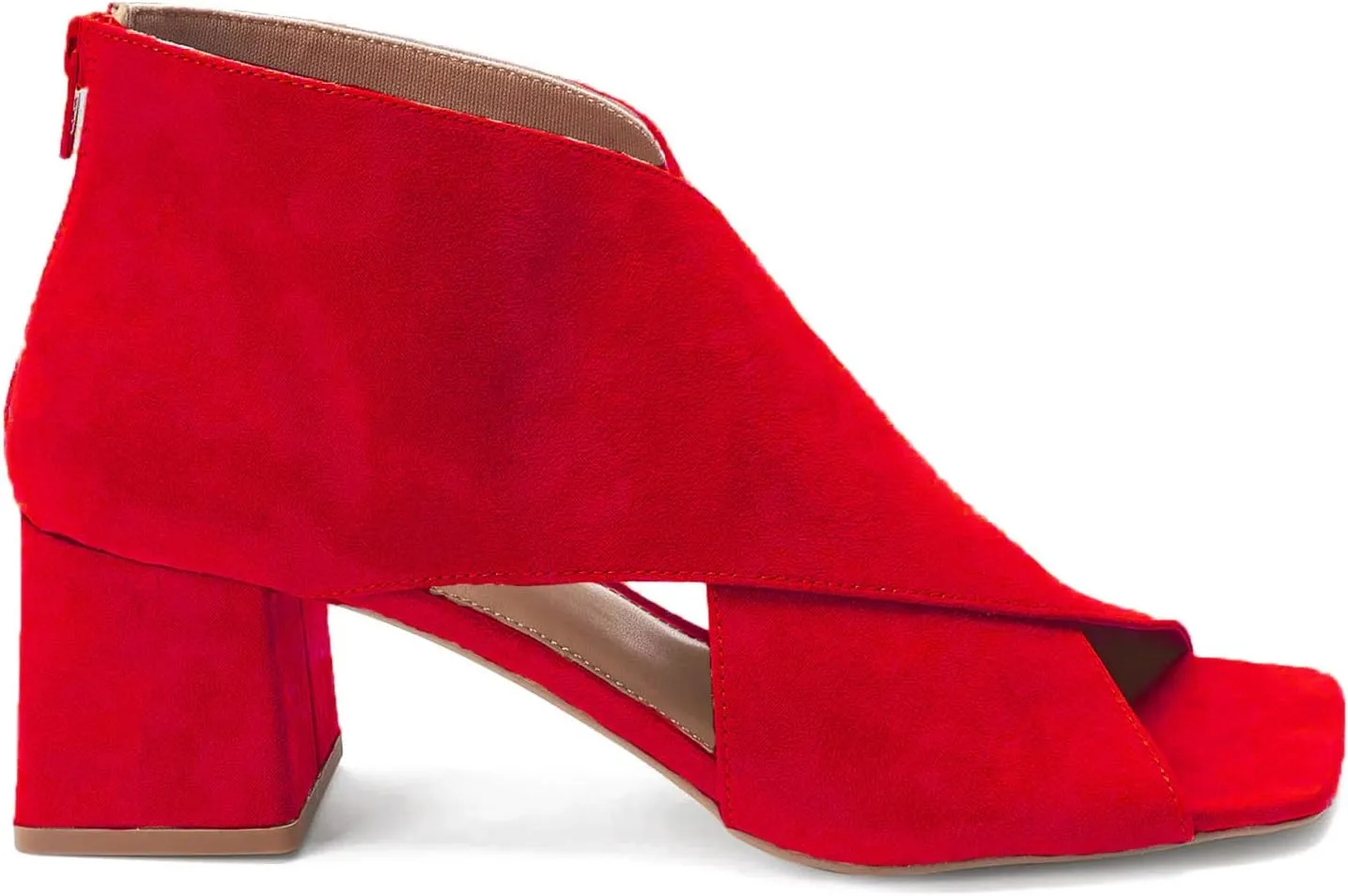 LEHOOR Women Chunky Heel Open Toe Booties Suede Side Cut-Out Ankle Boots Square Peep Toe 2 Inch Block Mid Heels Dress Heeled Sandal Booties Back Zipper Summer Casual Size 4-11 M US