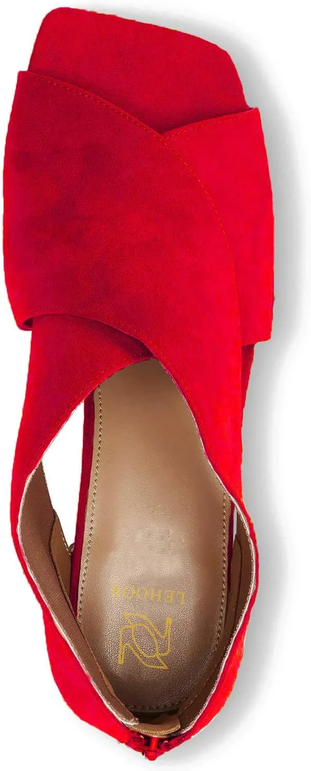 LEHOOR Women Chunky Heel Open Toe Booties Suede Side Cut-Out Ankle Boots Square Peep Toe 2 Inch Block Mid Heels Dress Heeled Sandal Booties Back Zipper Summer Casual Size 4-11 M US