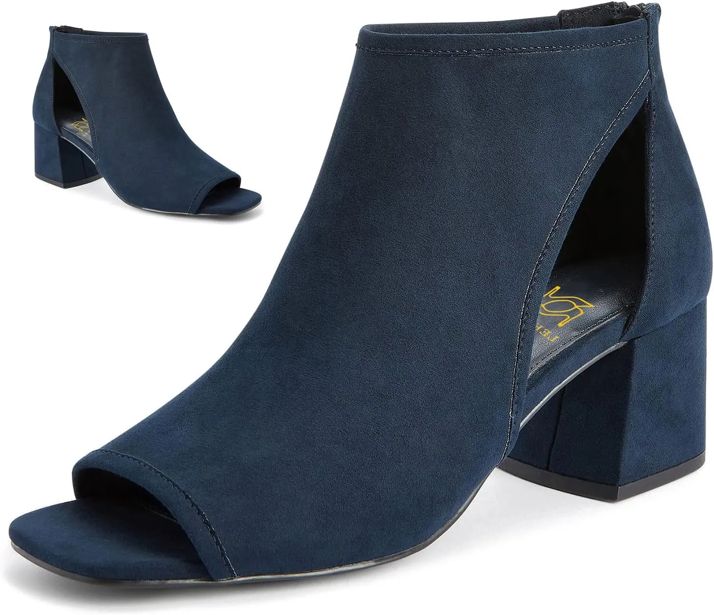 LEHOOR Women Chunky High Heel Booties Suede Open Toe Side Cut-Out Ankle Boots Back Zipper Matte 2” Block Stacked Heel Summer Casual Dress Heeled Ankle Sandal Booties Size 4-13 M US