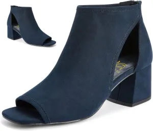 LEHOOR Women Chunky High Heel Booties Suede Open Toe Side Cut-Out Ankle Boots Back Zipper Matte 2” Block Stacked Heel Summer Casual Dress Heeled Ankle Sandal Booties Size 4-13 M US