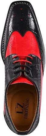 LIBERTYZENO Mens Genuine Leather Adults Wingtip Lace Up Oxford Dress Shoes for Prom Graduation