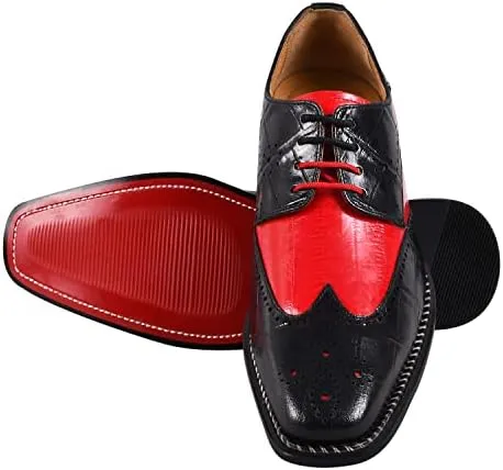 LIBERTYZENO Mens Genuine Leather Adults Wingtip Lace Up Oxford Dress Shoes for Prom Graduation