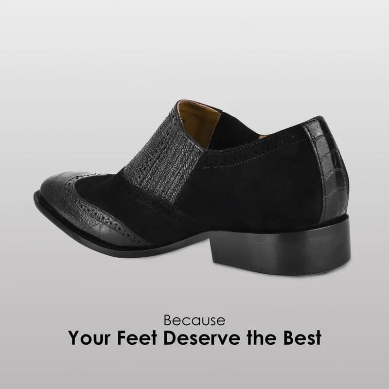 LIBERTYZENO Mens Ostrich Leg Print Suede & Genuine Leather Adults Noble Loafers Slip On Shoes for Prom Graduation