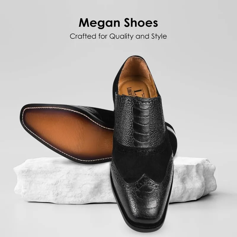 LIBERTYZENO Mens Ostrich Leg Print Suede & Genuine Leather Adults Noble Loafers Slip On Shoes for Prom Graduation