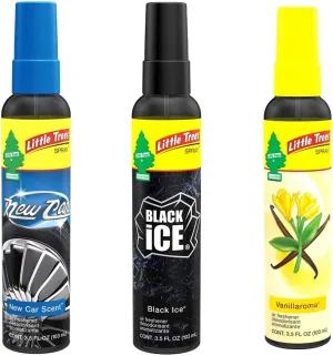 Little Trees Spray for Car, Home, RV, Van, Trucks Air Freshener - Little Trees 3.5 oz. Spray Assorted Scents AHSR Products Bundle | Black Ice | New Car Scent | Vanillaroma