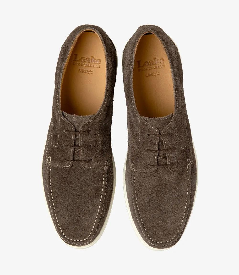LOAKE SARDINIA ANTRACITE SUEDE LOAFER SLIP ON RUBBER SOLE F-MEDIUM