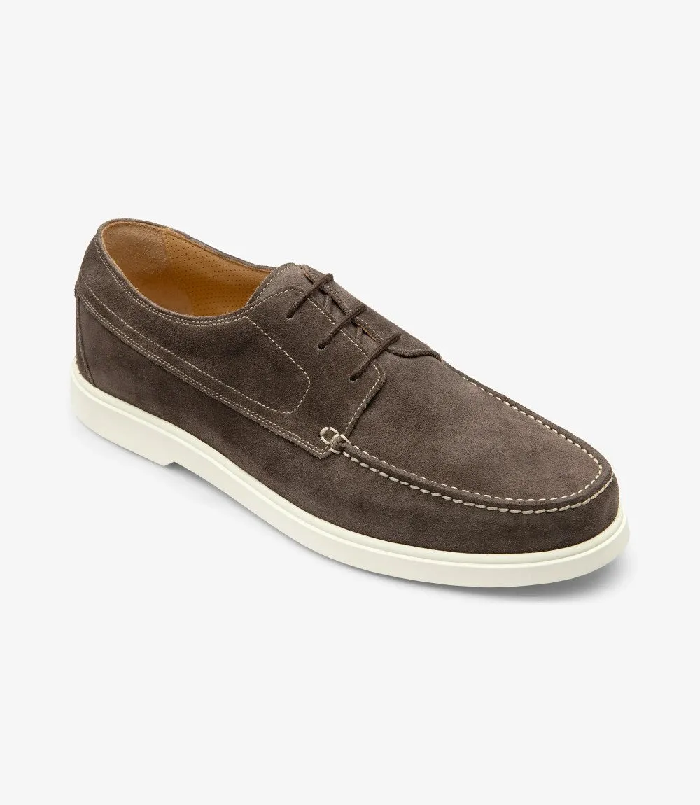 LOAKE SARDINIA ANTRACITE SUEDE LOAFER SLIP ON RUBBER SOLE F-MEDIUM