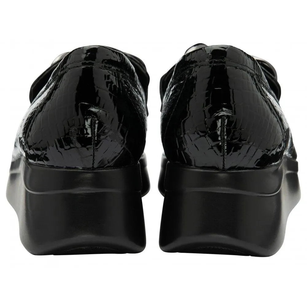 Lotus Preston Black Croc Wedge Loafers