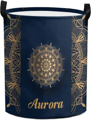 Luxury Ornamental Mandala Personalized Waterproof Foldable Laundry Basket Bag with Handle, Custom Collapsible Clothes Hamper Storage Bin for Toys Laundry Dorm Travel Bathroom