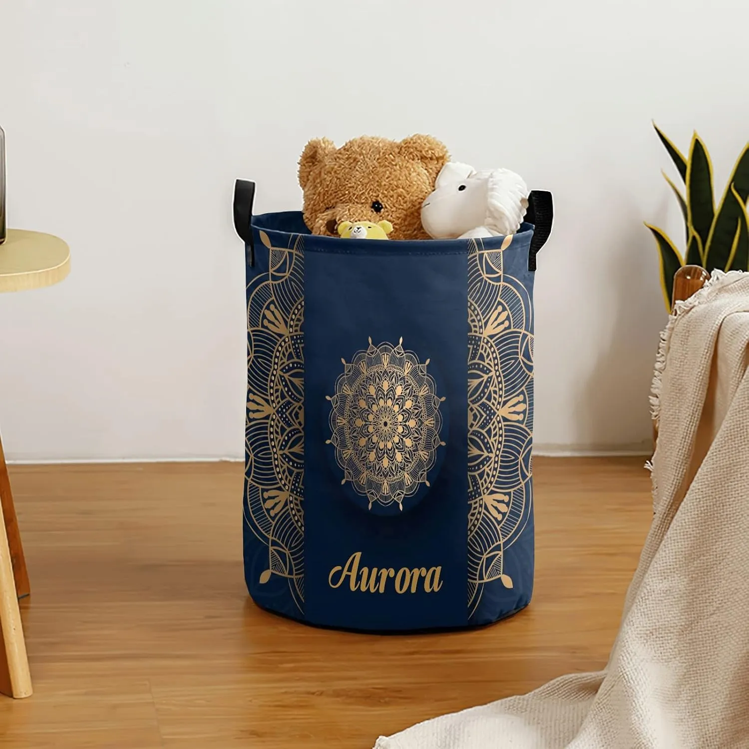 Luxury Ornamental Mandala Personalized Waterproof Foldable Laundry Basket Bag with Handle, Custom Collapsible Clothes Hamper Storage Bin for Toys Laundry Dorm Travel Bathroom