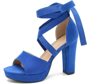 MAIERNISI JESSI Strappy Heels for Women Platform Lace Up Heels Open Toe Chunky High Heel Dress Sandals