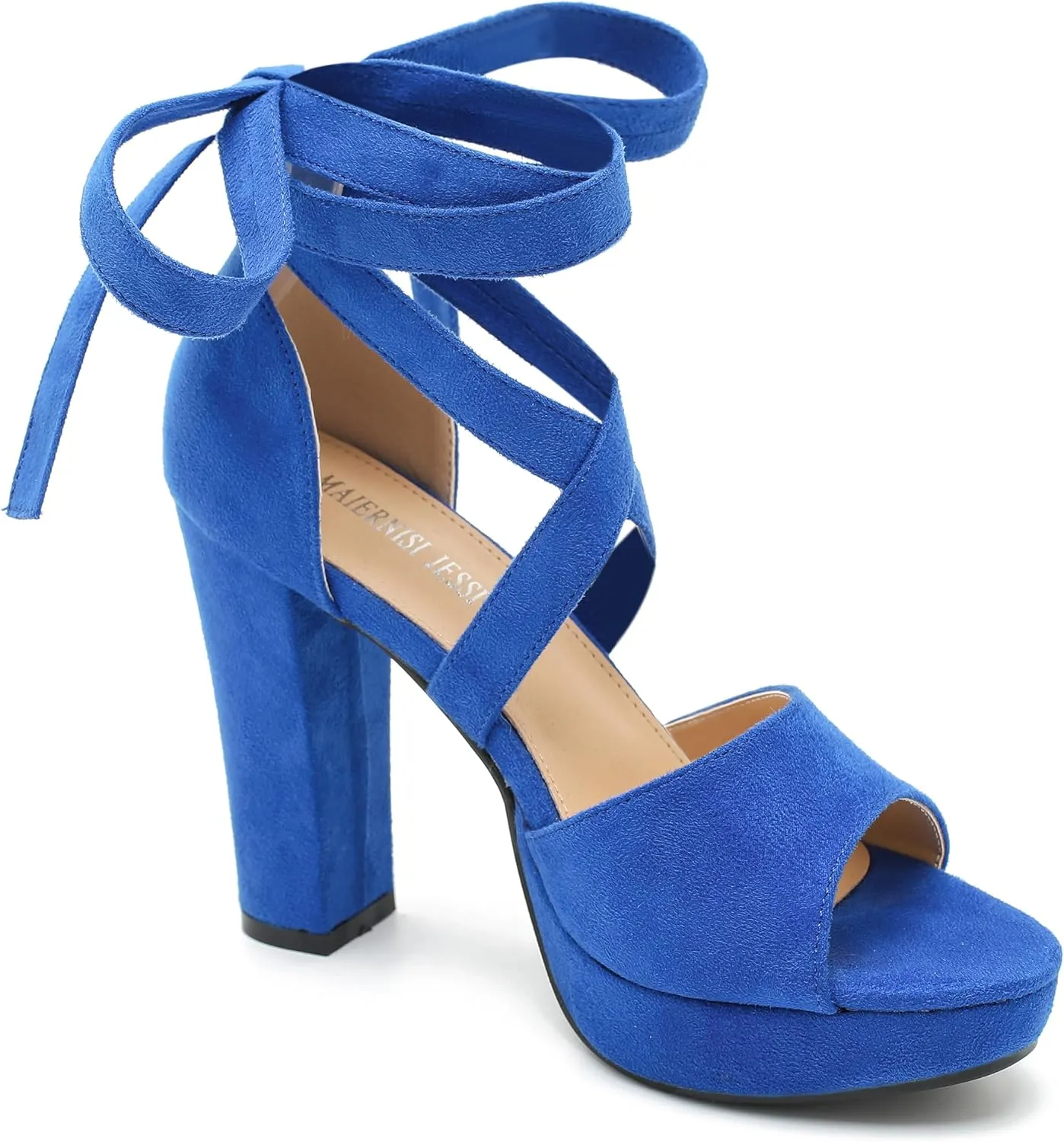 MAIERNISI JESSI Strappy Heels for Women Platform Lace Up Heels Open Toe Chunky High Heel Dress Sandals