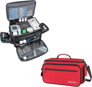 Medical Bag, Medical Equipment Bag Empty, Nonslip Bottom, Removable Shoulder Strap, Water-Resistant Home Health Nurse Bag for Medical Student, Therapist, Black and Red