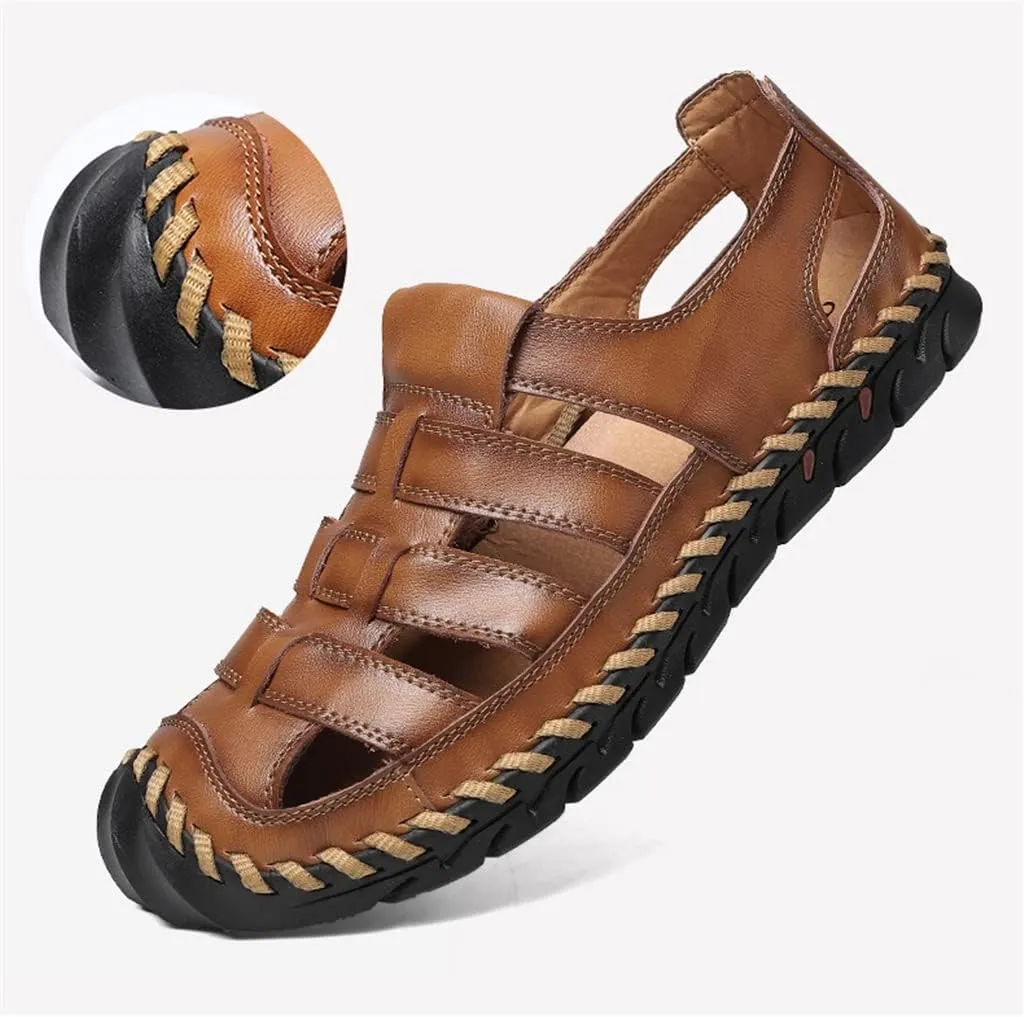 Men Sandals Casual Beach Shoes Men Leather Sandals Fashion Men's Sandals(Dark Brown,9.5code)