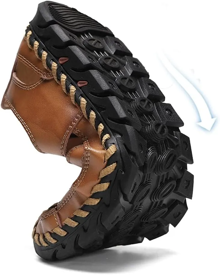 Men Sandals Casual Beach Shoes Men Leather Sandals Fashion Men's Sandals(Dark Brown,9.5code)