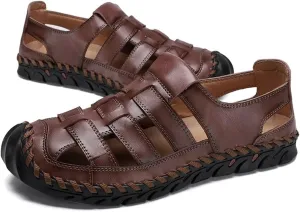 Men Sandals Casual Beach Shoes Men Leather Sandals Fashion Men's Sandals(Dark Brown,9.5code)