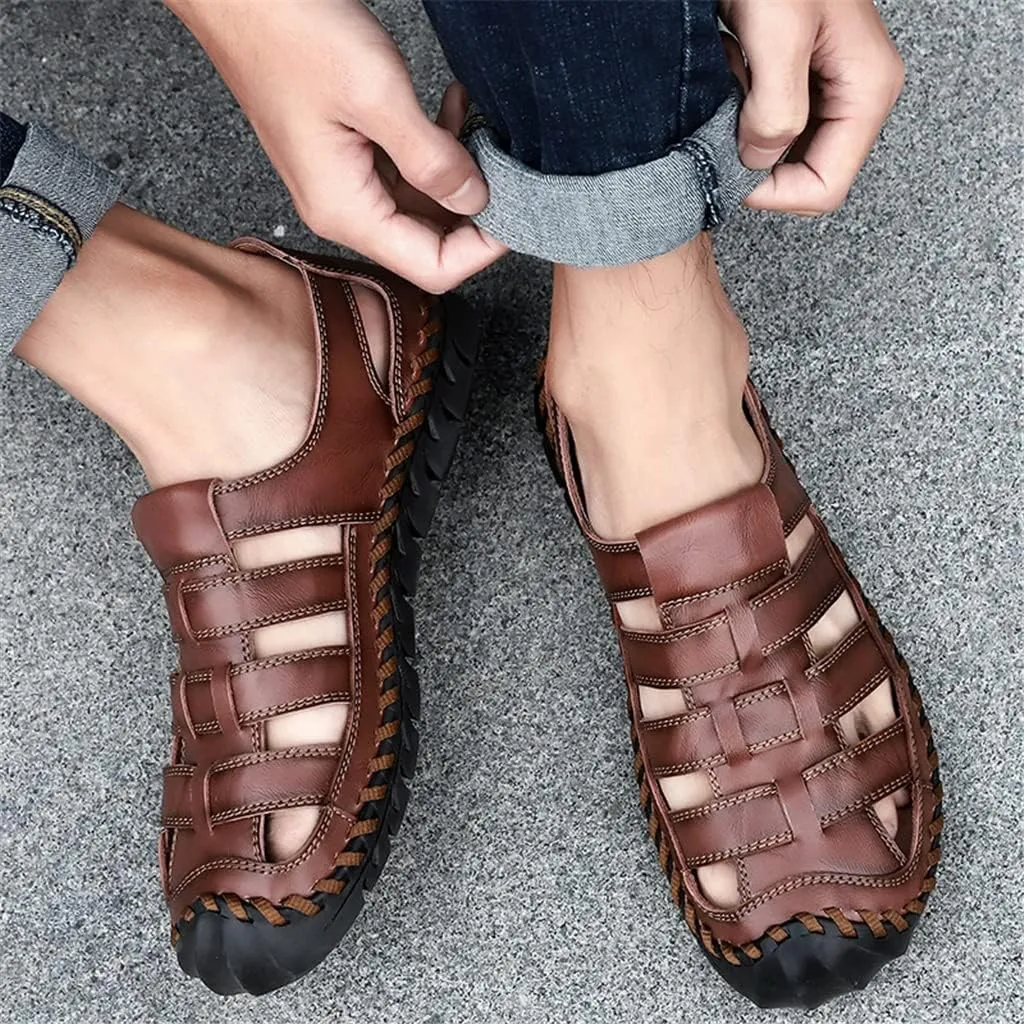 Men Sandals Casual Beach Shoes Men Leather Sandals Fashion Men's Sandals(Dark Brown,9.5code)