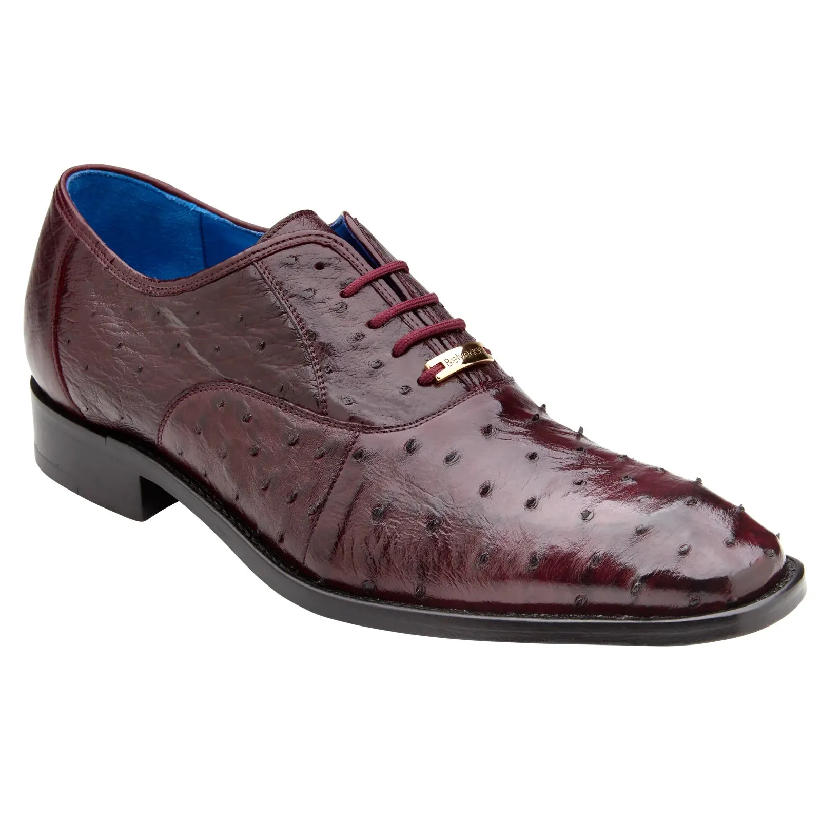 Men's Belvedere Orlando Ostrich Quill Plain Toe Dress Shoe in Burgundy