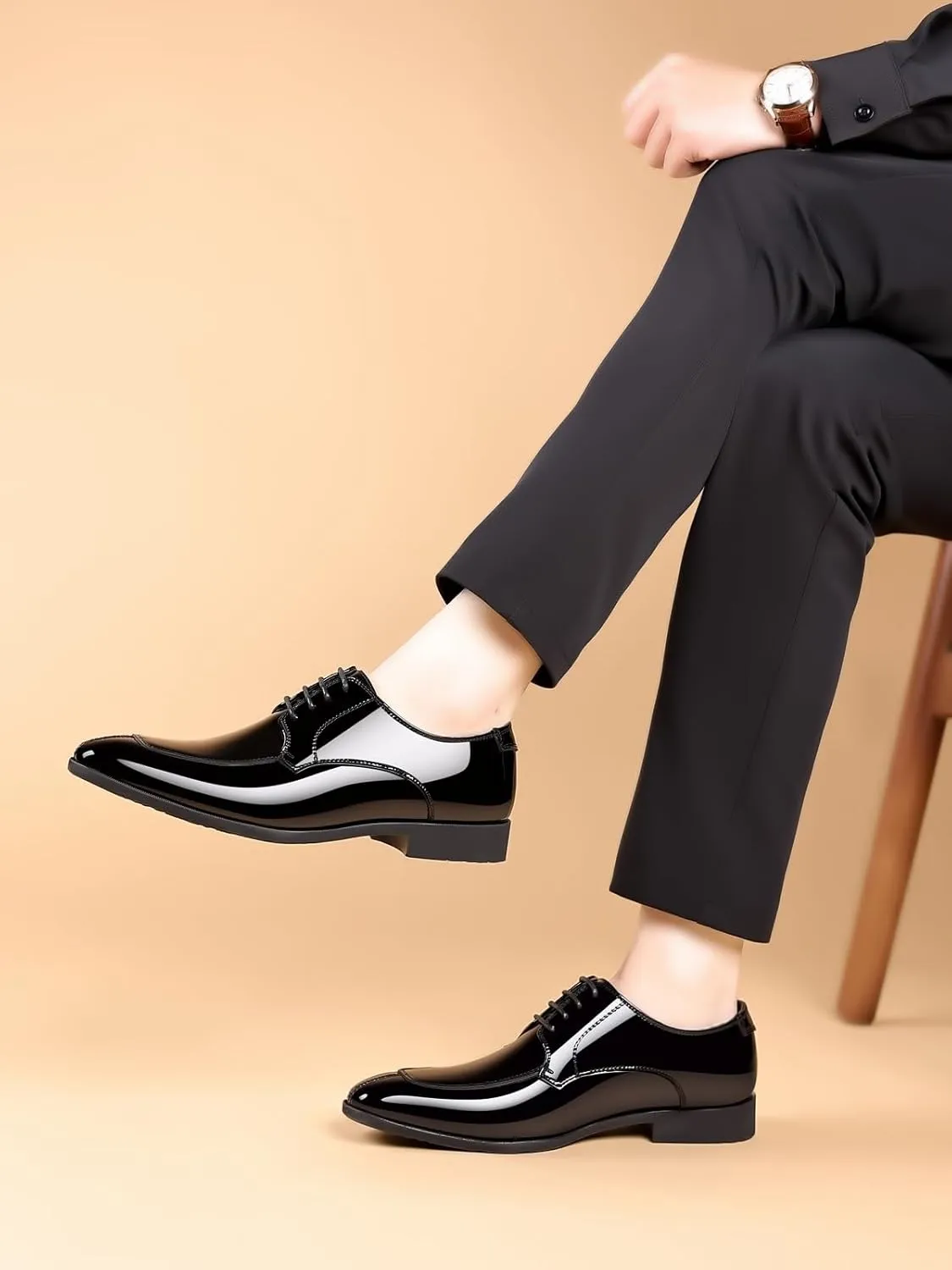 Men's Fashion Square Toe Faux Patent Leather Tuxedo Dress Shoes Formal Business Oxford Weddings Prom