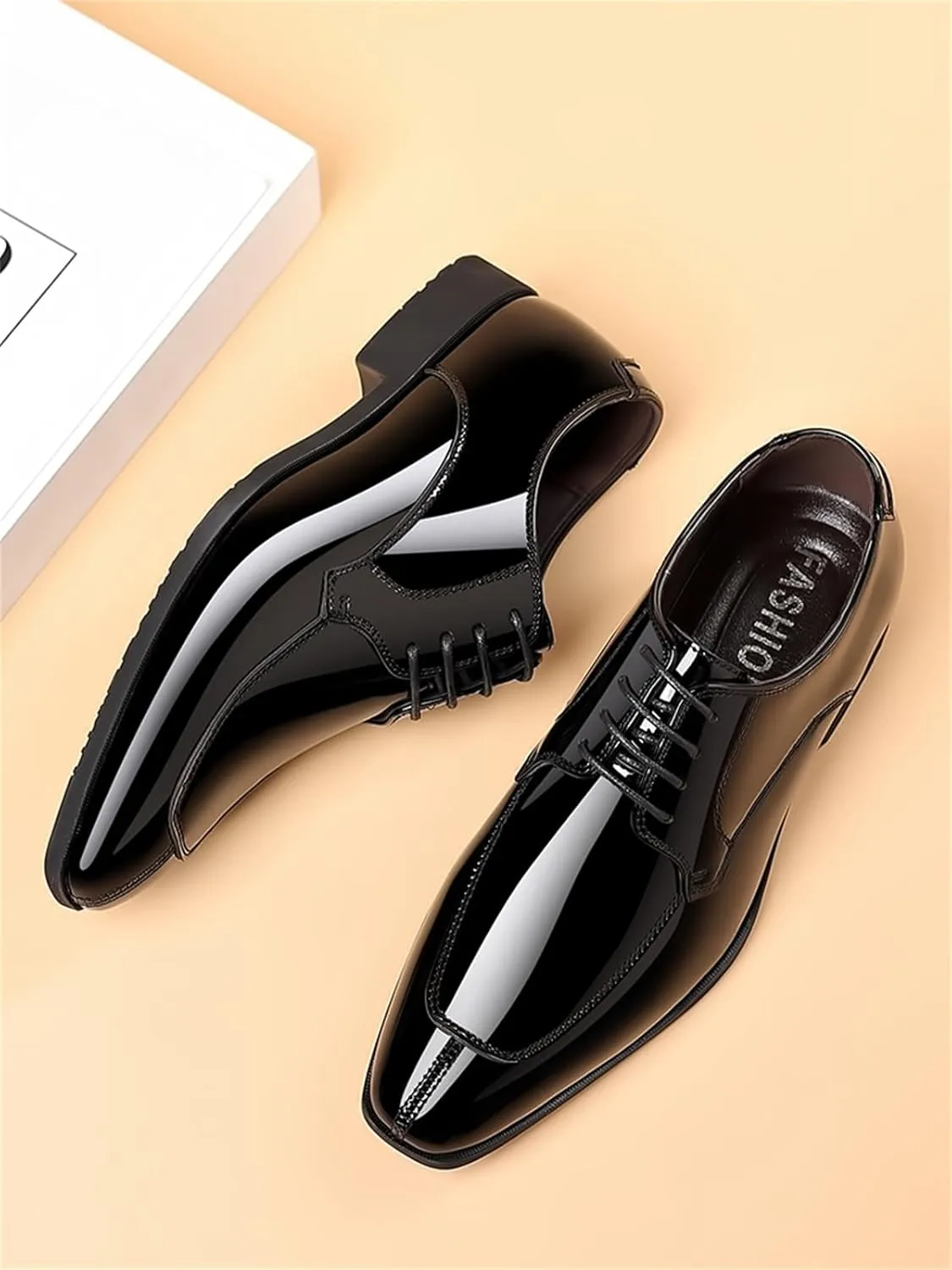 Men's Fashion Square Toe Faux Patent Leather Tuxedo Dress Shoes Formal Business Oxford Weddings Prom