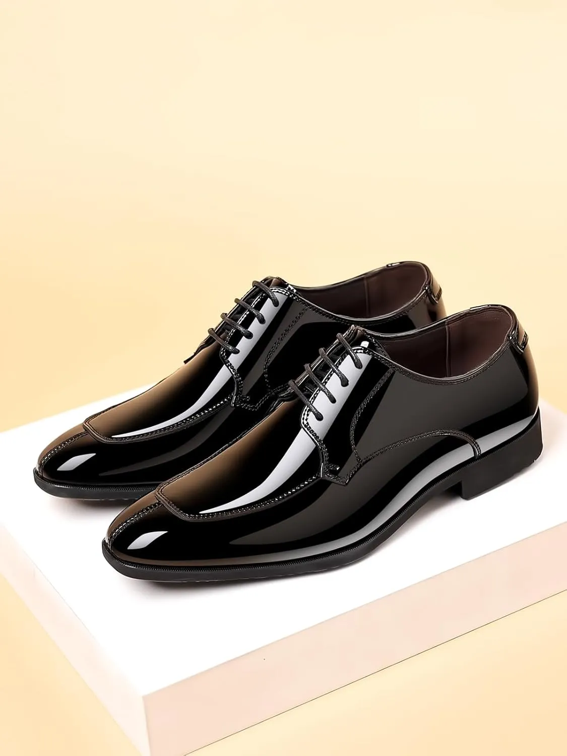 Men's Fashion Square Toe Faux Patent Leather Tuxedo Dress Shoes Formal Business Oxford Weddings Prom