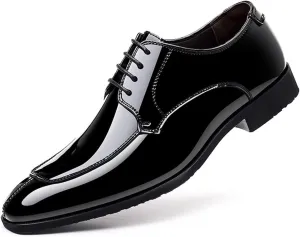 Men's Fashion Square Toe Faux Patent Leather Tuxedo Dress Shoes Formal Business Oxford Weddings Prom