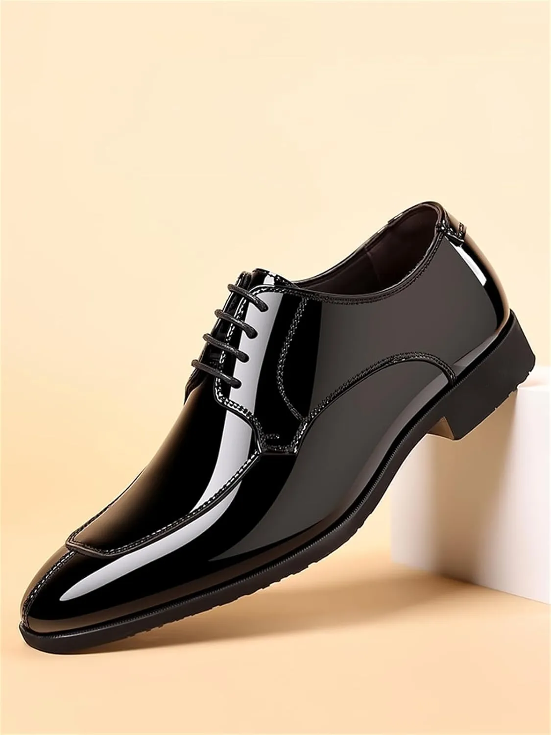 Men's Fashion Square Toe Faux Patent Leather Tuxedo Dress Shoes Formal Business Oxford Weddings Prom