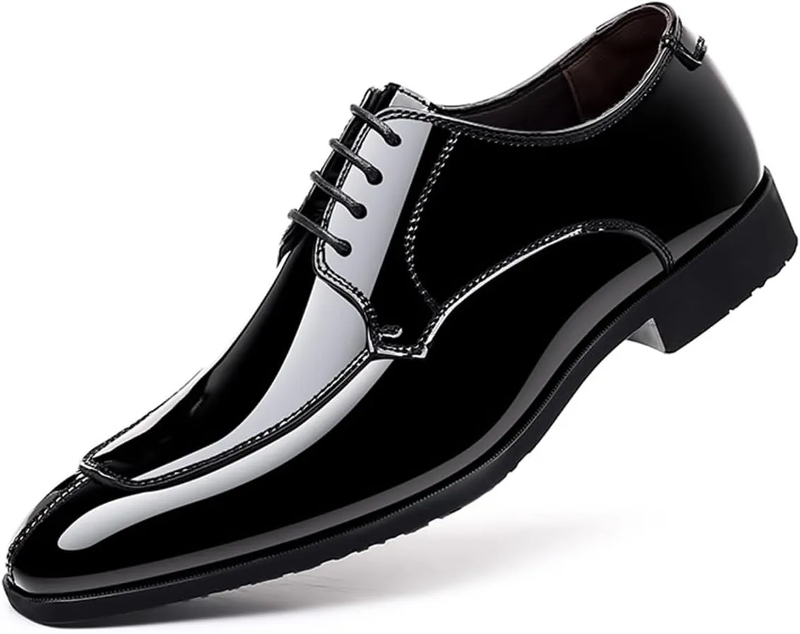 Men's Fashion Square Toe Faux Patent Leather Tuxedo Dress Shoes Formal Business Oxford Weddings Prom