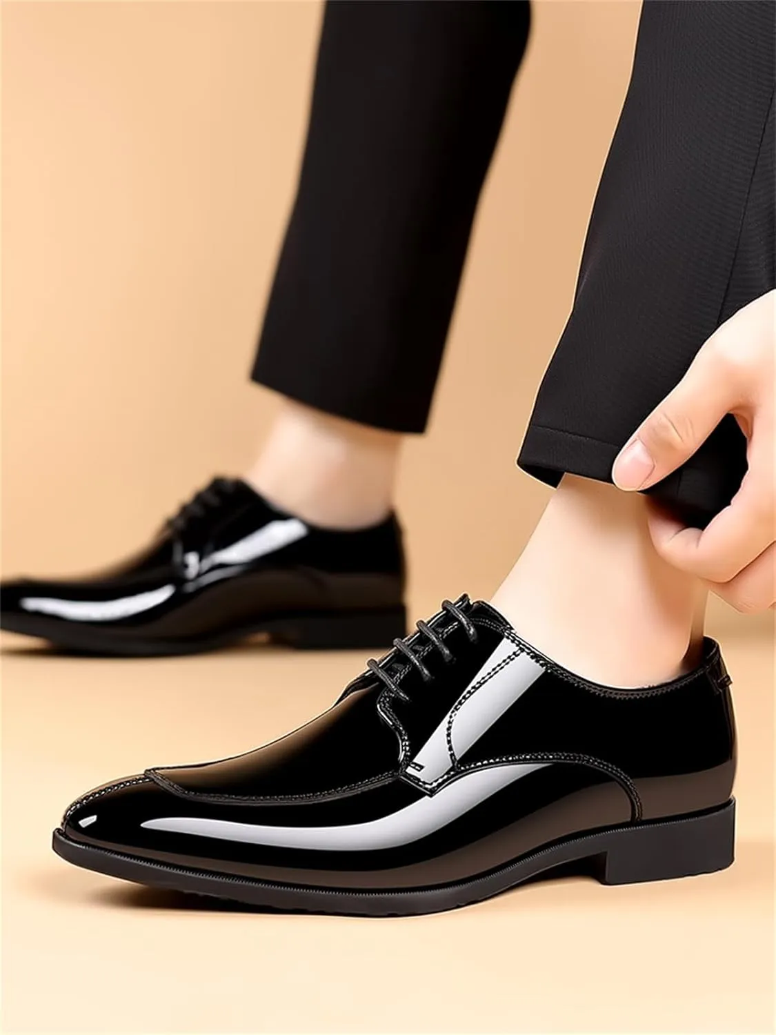 Men's Fashion Square Toe Faux Patent Leather Tuxedo Dress Shoes Formal Business Oxford Weddings Prom
