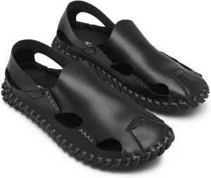 Men's Fisherman Sandals Hand Stitched Comfortable Closed Toe Flat Beach Walking Shoes for Summer Outdoor Casual