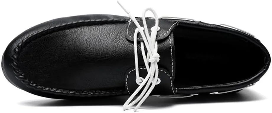 Men's Loafers Apron Toe PU Leather Moccasins Shoes Lace Up Resistant Lightweight Flat Heel Fashion Slip On