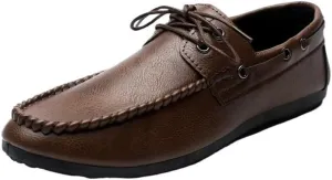 Men's Loafers Apron Toe PU Leather Moccasins Shoes Lace Up Resistant Lightweight Flat Heel Fashion Slip On