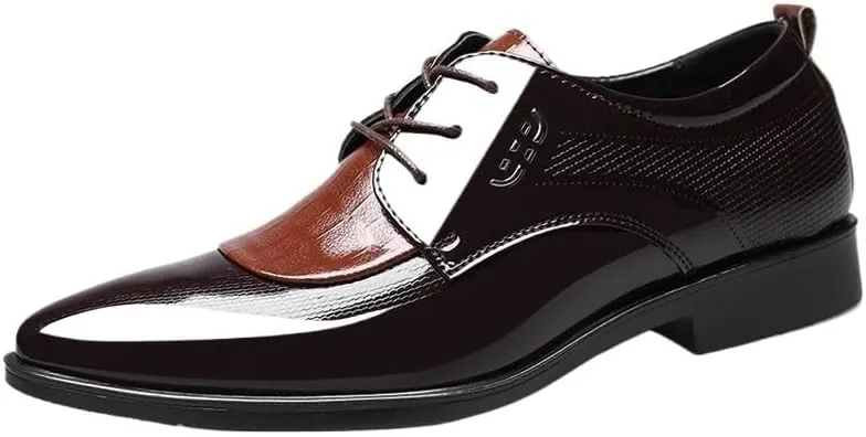 Men's Shiny Patent Leather Dress Shoes Mens Fashion Classic Pointed Toe Lace Up Oxford Shoes