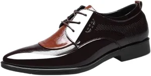 Men's Shiny Patent Leather Dress Shoes Mens Fashion Classic Pointed Toe Lace Up Oxford Shoes