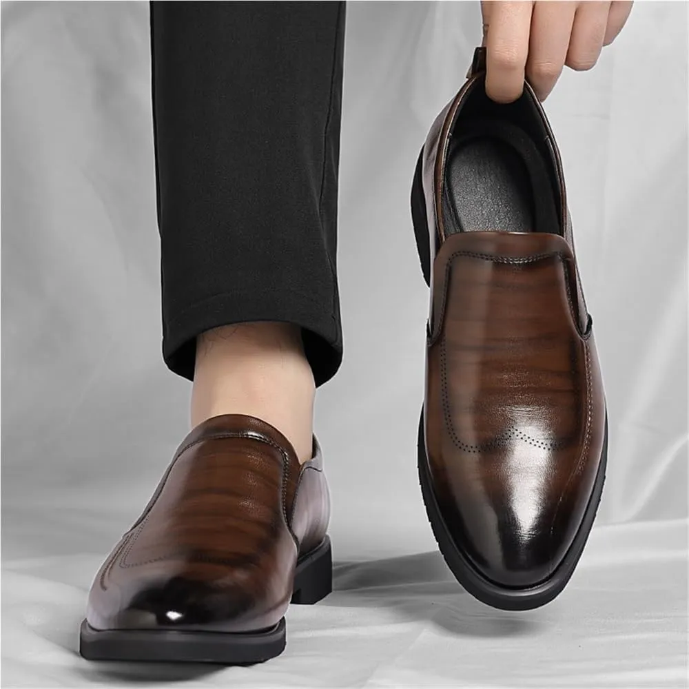 Mens Slip On Business Dress Shoes Breathable Leather Office Shoes Spring Formal Work Shoes for Men Commuting Loafers(Black,7)