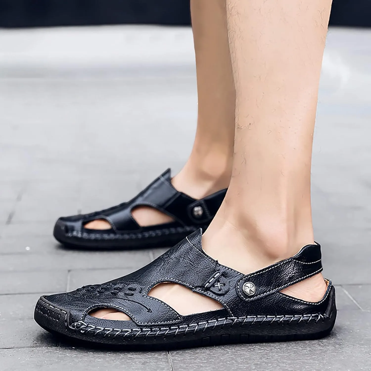 Men's Summer Breathable Hand Sewn Foot Covering Casual Beach Lazy PU Foreign Trade Sandals Sandal