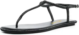 miss left Women Rhinestone T-Strap Thong Sandals Open Clip Toe Flip Flops Glitter Buckle Up Flats Summer Beach Holiday Dressy Shoes Size 4-16 US
