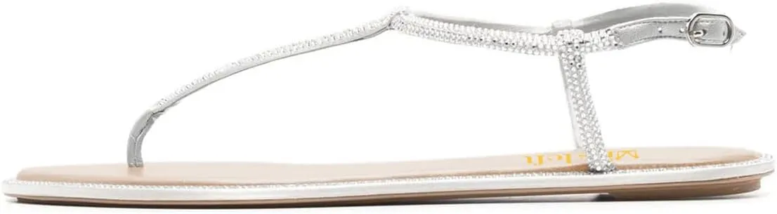 miss left Women Rhinestone T-Strap Thong Sandals Open Clip Toe Flip Flops Glitter Buckle Up Flats Summer Beach Holiday Dressy Shoes Size 4-16 US