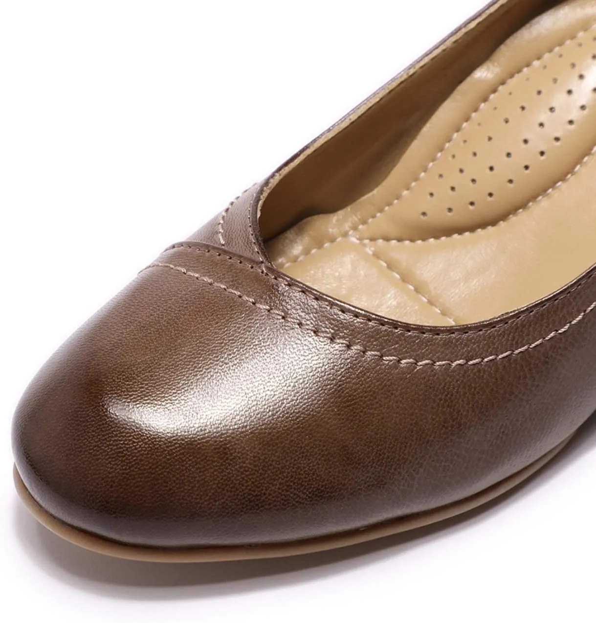 Mona flying Women's Leather Closed Toe 2 Inch Mid Wedges Heels with Arch Support Round Toe Comfortable Dress Pumps for Women Ladies