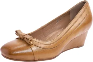 Mona flying Women's Leather Closed Toe 2 inches Wedges Pumps Square Toe Comfortable Heeled Office Work Dress Shoes for Ladies