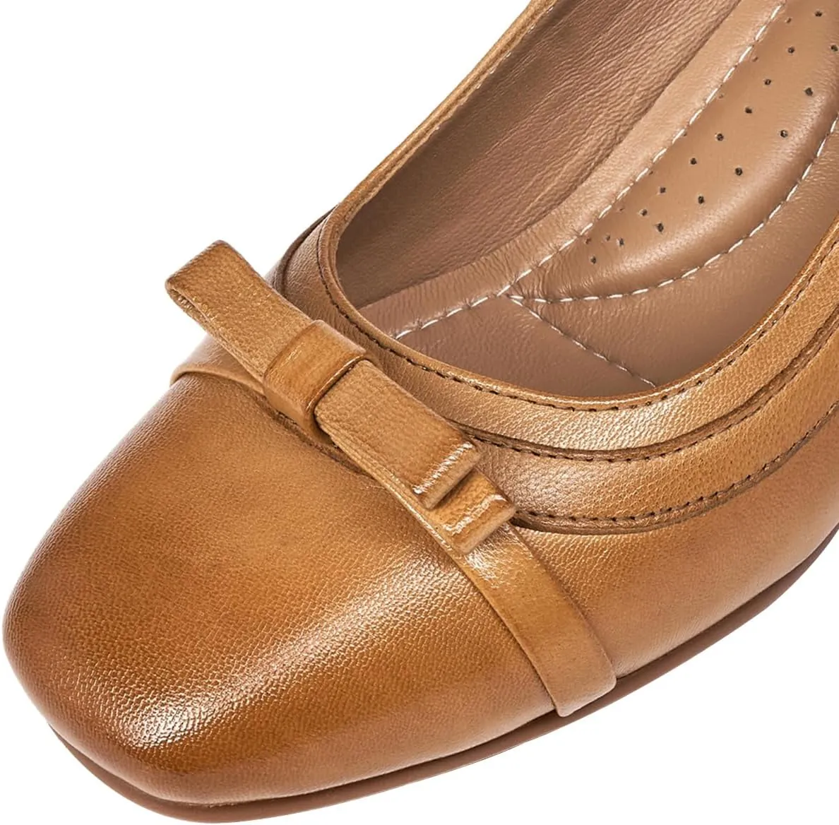 Mona flying Women's Leather Closed Toe 2 inches Wedges Pumps Square Toe Comfortable Heeled Office Work Dress Shoes for Ladies
