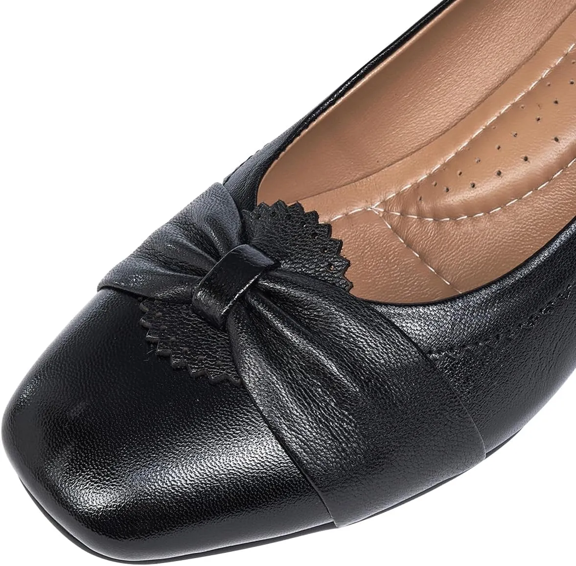 Mona flying Women's Leather Closed Toe 2 inches Wedges Pumps Square Toe Comfortable Heeled Office Work Dress Shoes for Ladies
