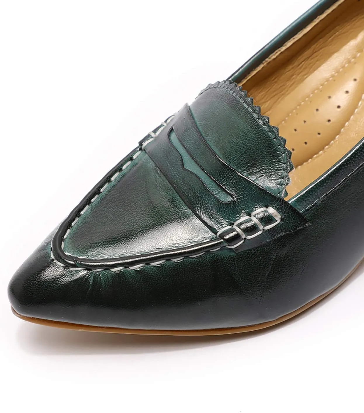 Mona flying Women's Leather Pump Med Heel Pointed Toe Office Dress Shoes for Ladies