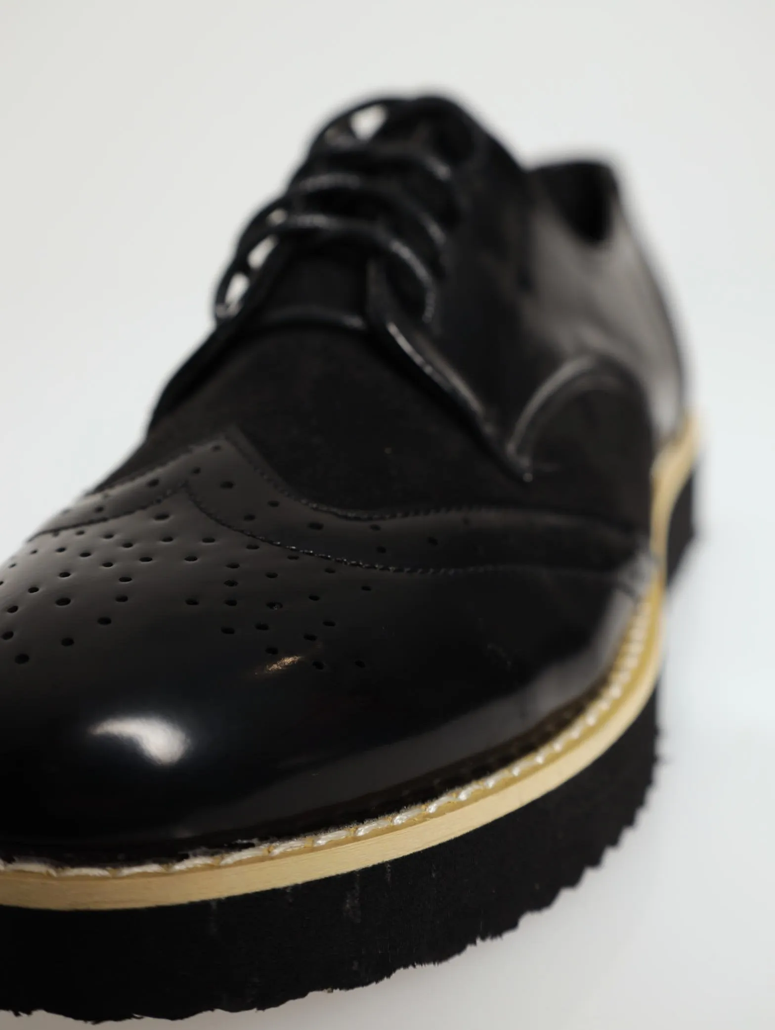 Mult-Fabric Brogue Lace-Up Loafer - Black