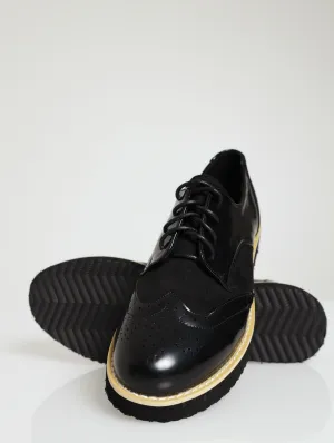 Mult-Fabric Brogue Lace-Up Loafer - Black