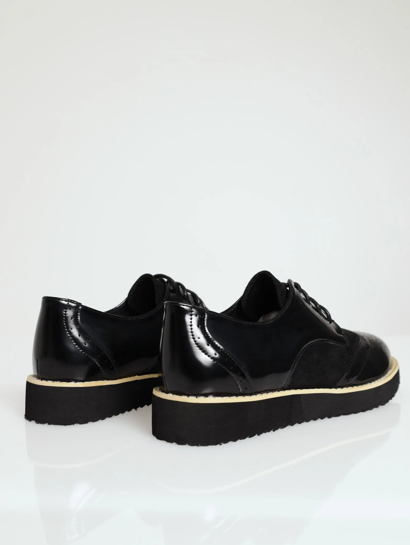 Mult-Fabric Brogue Lace-Up Loafer - Black