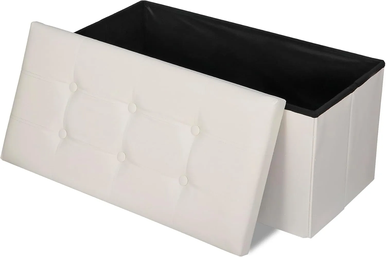 Nova Microdermabrasion 30 Inches Folding Storage Ottoman Bench with Divider Padded Seat, Large Storage Footrest Faux Leather Chest for End of Bedroom Living Room Dorm, Creamy White