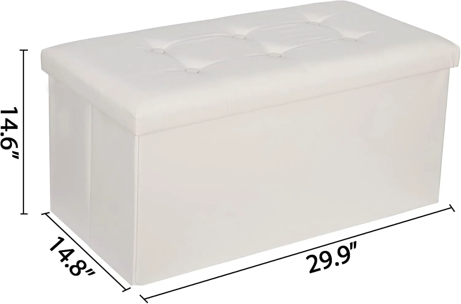 Nova Microdermabrasion 30 Inches Folding Storage Ottoman Bench with Divider Padded Seat, Large Storage Footrest Faux Leather Chest for End of Bedroom Living Room Dorm, Creamy White