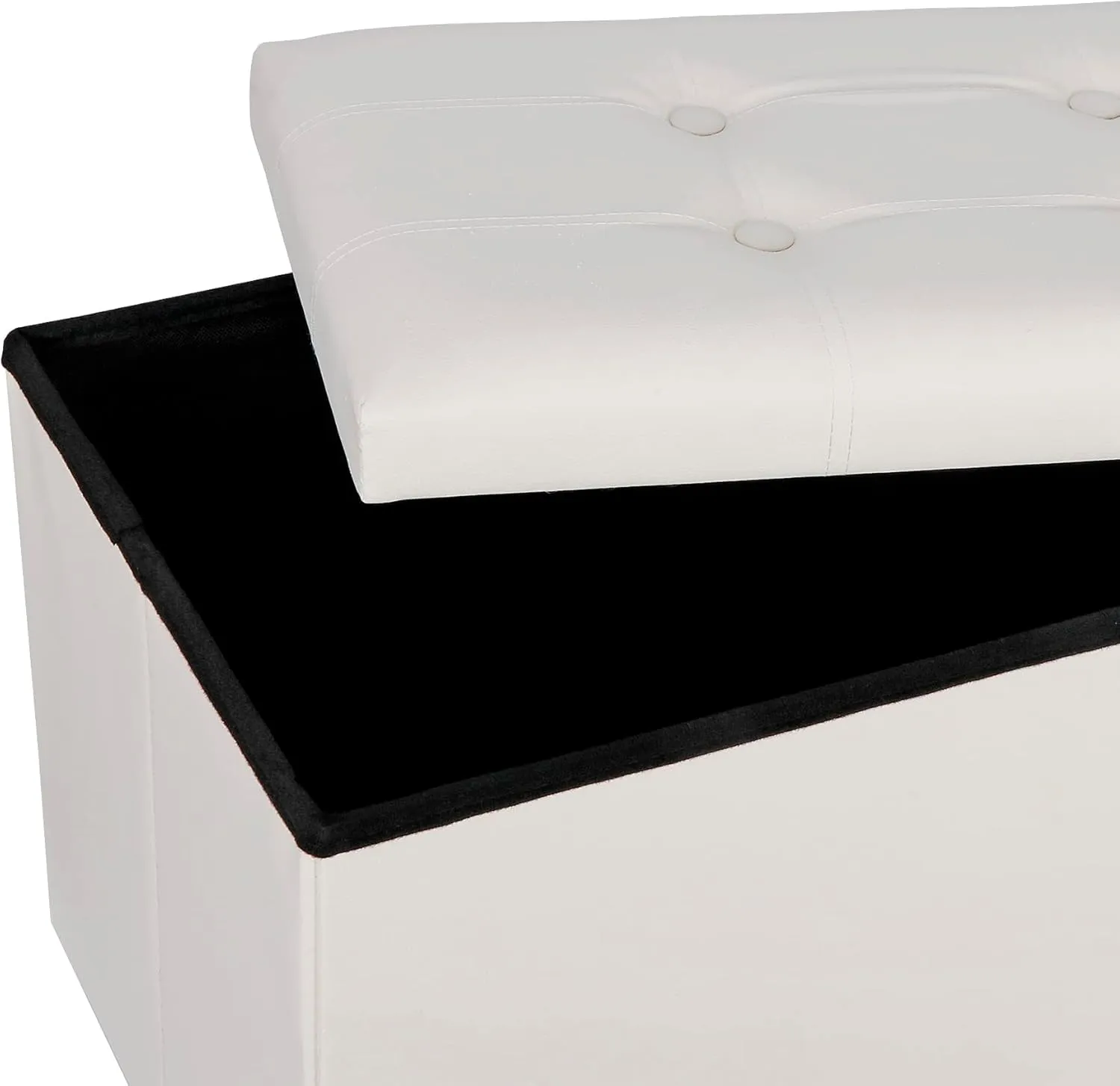 Nova Microdermabrasion 30 Inches Folding Storage Ottoman Bench with Divider Padded Seat, Large Storage Footrest Faux Leather Chest for End of Bedroom Living Room Dorm, Creamy White
