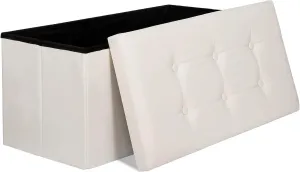 Nova Microdermabrasion 30 Inches Folding Storage Ottoman Bench with Divider Padded Seat, Large Storage Footrest Faux Leather Chest for End of Bedroom Living Room Dorm, Creamy White